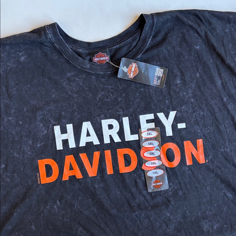 Harley-Davidson Logo Print Black Dyed Motorcycle Short Sleeve‎ Tshirt Mens 3XL